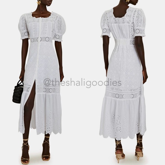 LOVESHACKFANCY Helena Dress White Eyelet Embroidered Midi - Picture 3 of 10